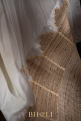 white banarasi with jute border kaduwa handwoven banarasi