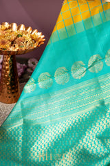 yellow and green handwoven silk by silk kuttu gadwal