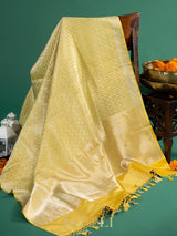 yellow mashru silk brocade banarasi
