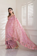 Pink Pure Tussar Silk all over Fin style embroidered Saree