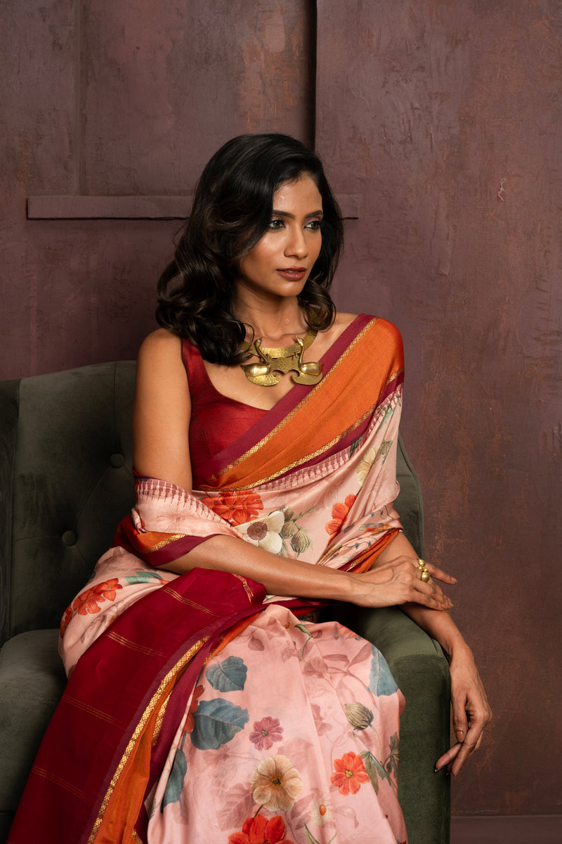 Handwoven Pure mulberry silk digital floral printed saree