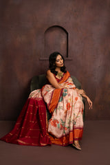 Handwoven Pure mulberry silk digital floral printed saree