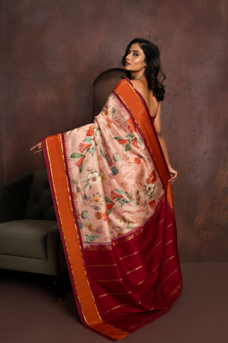 Handwoven Pure mulberry silk digital floral printed saree