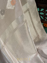 alfi kaduwa buta pure katan silk taupe color banarasi
