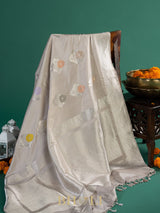 alfi kaduwa buta pure katan silk taupe color banarasi