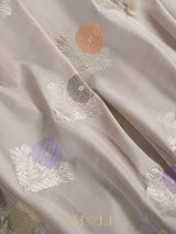 alfi kaduwa buta pure katan silk taupe color banarasi
