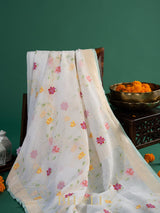 authentic real zari shwetambari pure mul cotton jamdani banarasi