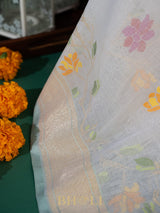 authentic real zari shwetambari pure mul cotton jamdani banarasi