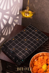 black handwoven pure zari mulberry silk korvai kanjivaram