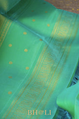 black handwoven pure zari mulberry silk korvai kanjivaram