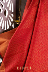 bridal handwoven red checkered pure silk kanjivaram