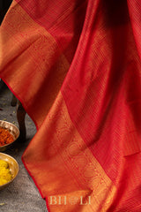 bridal handwoven red checkered pure silk kanjivaram