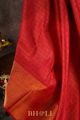 bridal handwoven red checkered pure silk kanjivaram