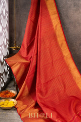 bridal handwoven red checkered pure silk kanjivaram