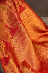 bridal handwoven red checkered pure silk kanjivaram