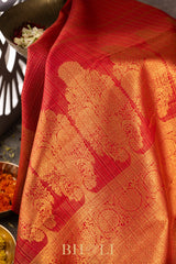 bridal handwoven red checkered pure silk kanjivaram