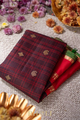 checkered chocolate brown and red kuttu gadwal