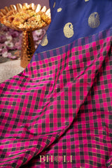checkered pallu blue and raspberry pink kuttu gadwal