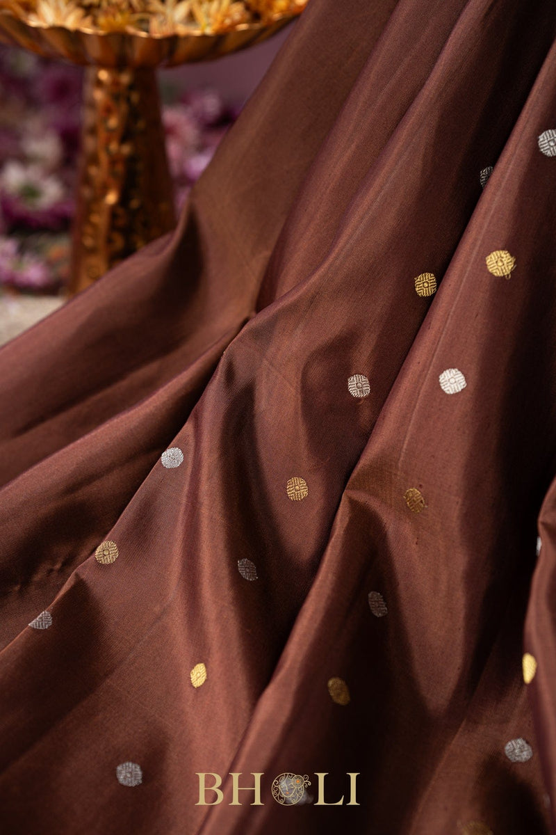 chocolate brown and purple kuttu silk by silk gadwal
