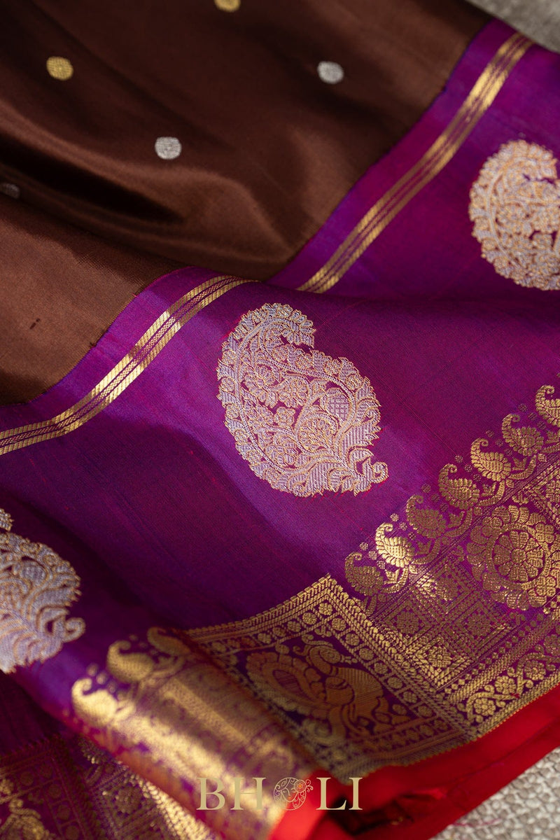 chocolate brown and purple kuttu silk by silk gadwal