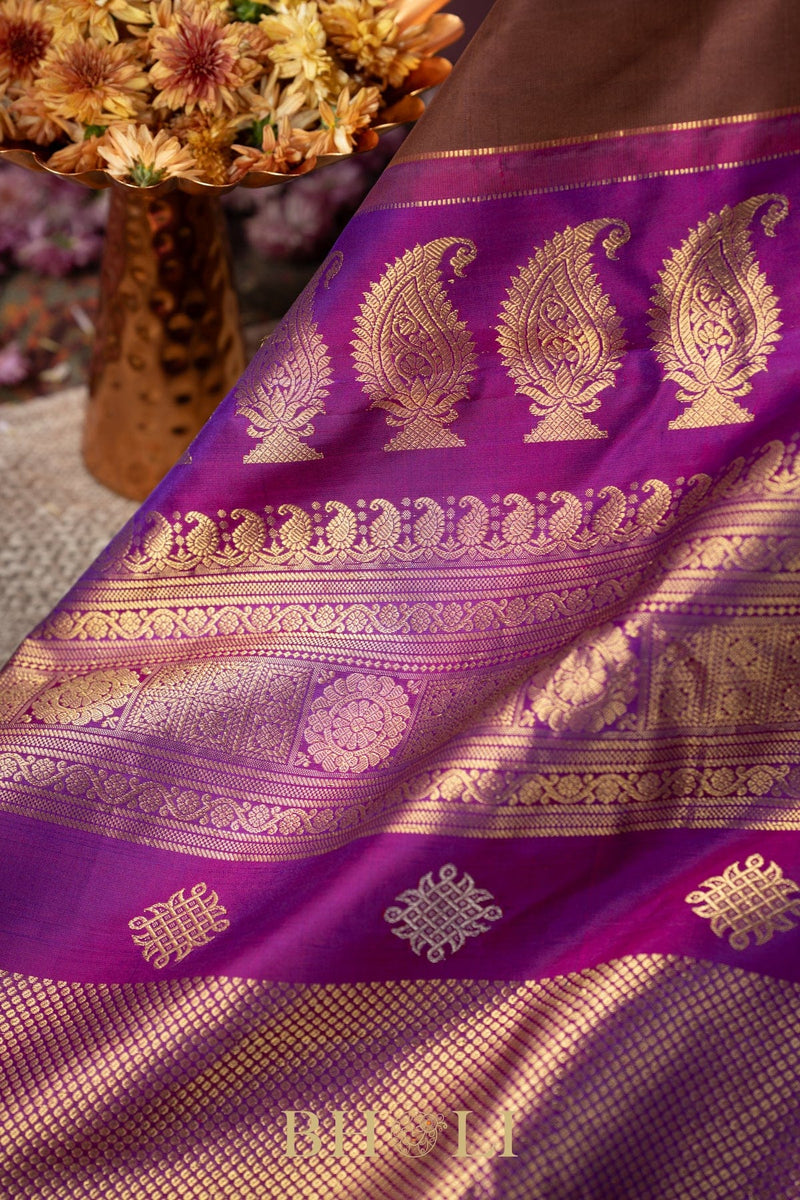 chocolate brown and purple kuttu silk by silk gadwal