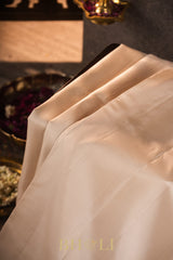 classic ivory and red color kai korvai pure silk kanjivaram