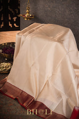 classic ivory and red color kai korvai pure silk kanjivaram