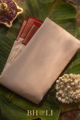 classic ivory and red color kai korvai pure silk kanjivaram