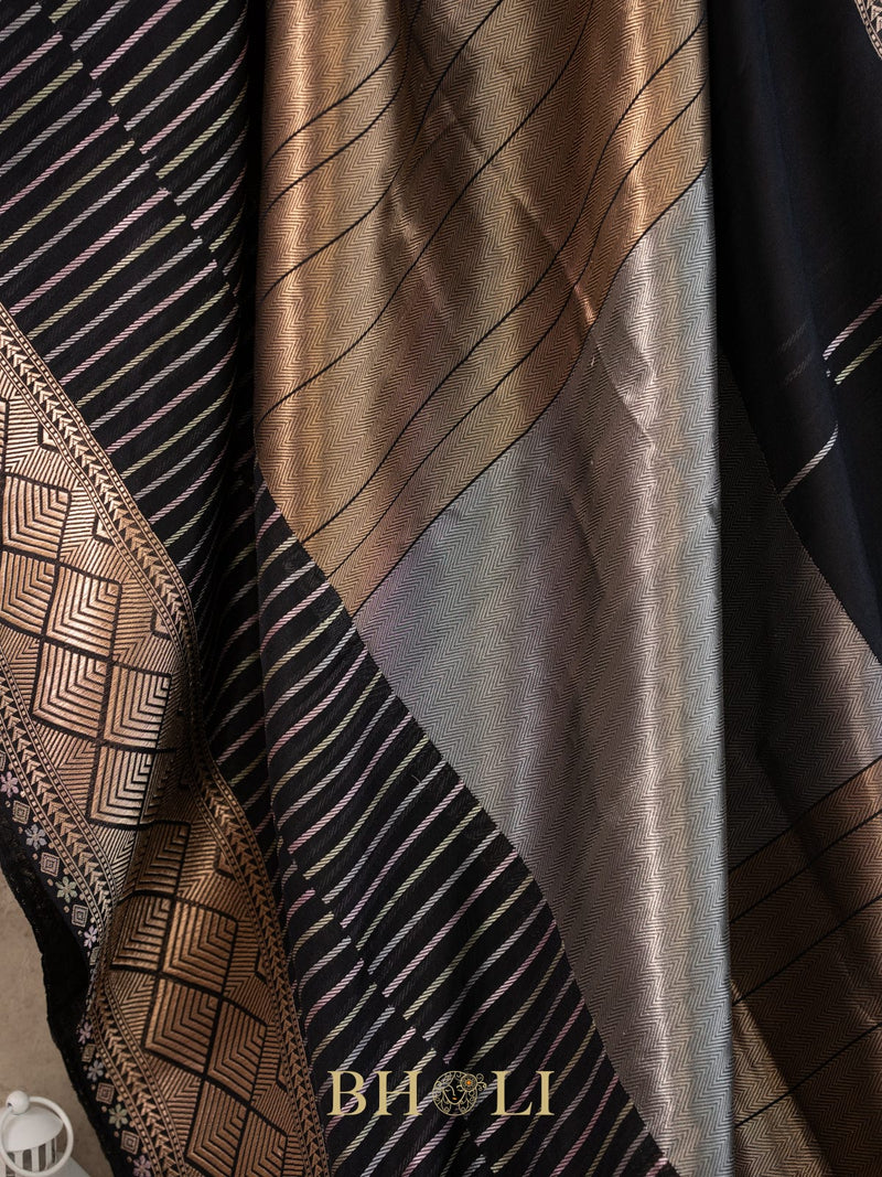 concetual pure katan silk black banarasi
