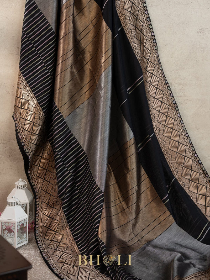 concetual pure katan silk black banarasi