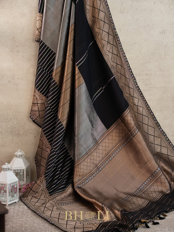 concetual pure katan silk black banarasi