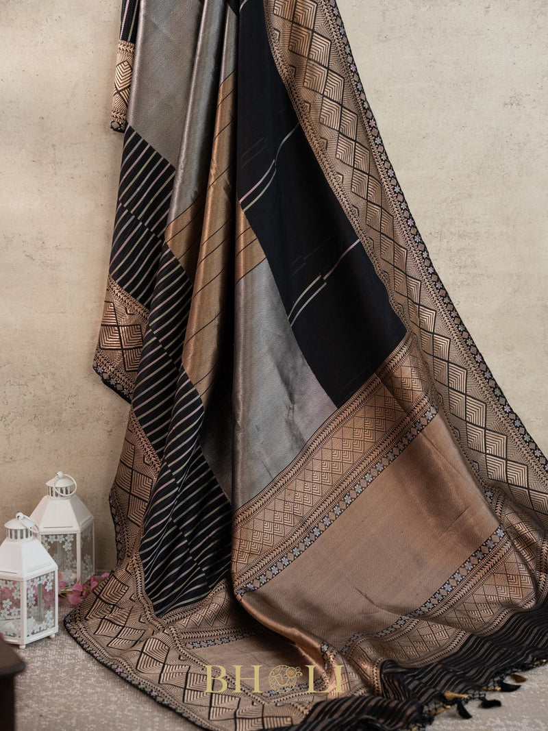 concetual pure katan silk black banarasi