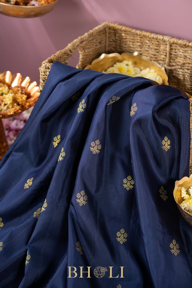 dark blue and yellow silk by silk handwoven gadwal
