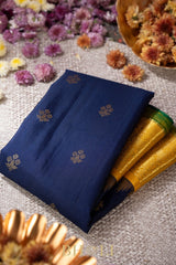 dark blue and yellow silk by silk handwoven gadwal