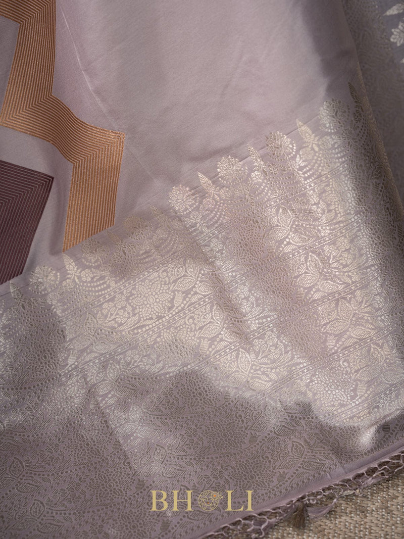 designer zig-zag handwoven pattern pure katan silk banarasi