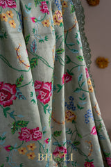 embroidered tussar georgette sage green saree