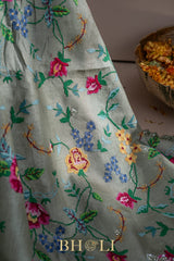 embroidered tussar georgette sage green saree