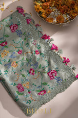 embroidered tussar georgette sage green saree