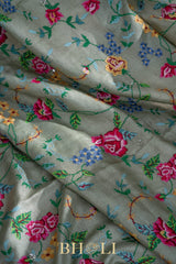embroidered tussar georgette sage green saree