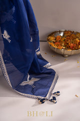 flamingo buta aari work organza saree
