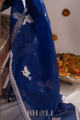 flamingo buta aari work organza saree