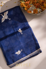 flamingo buta aari work organza saree