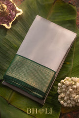 gray and green handwoven pure mulberry silk korvai kanjivaram