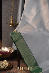 gray and green handwoven pure mulberry silk korvai kanjivaram