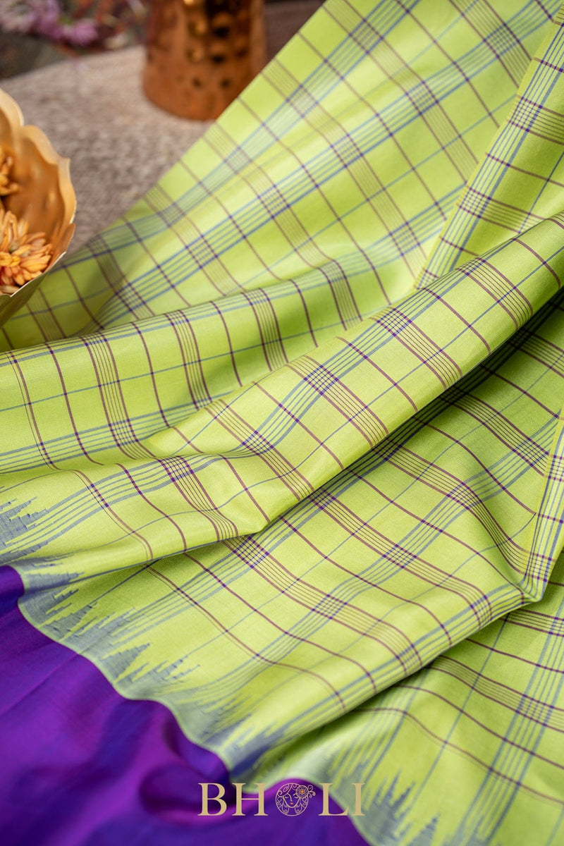 green and purple handwoven silk by silk kuttu gadwal