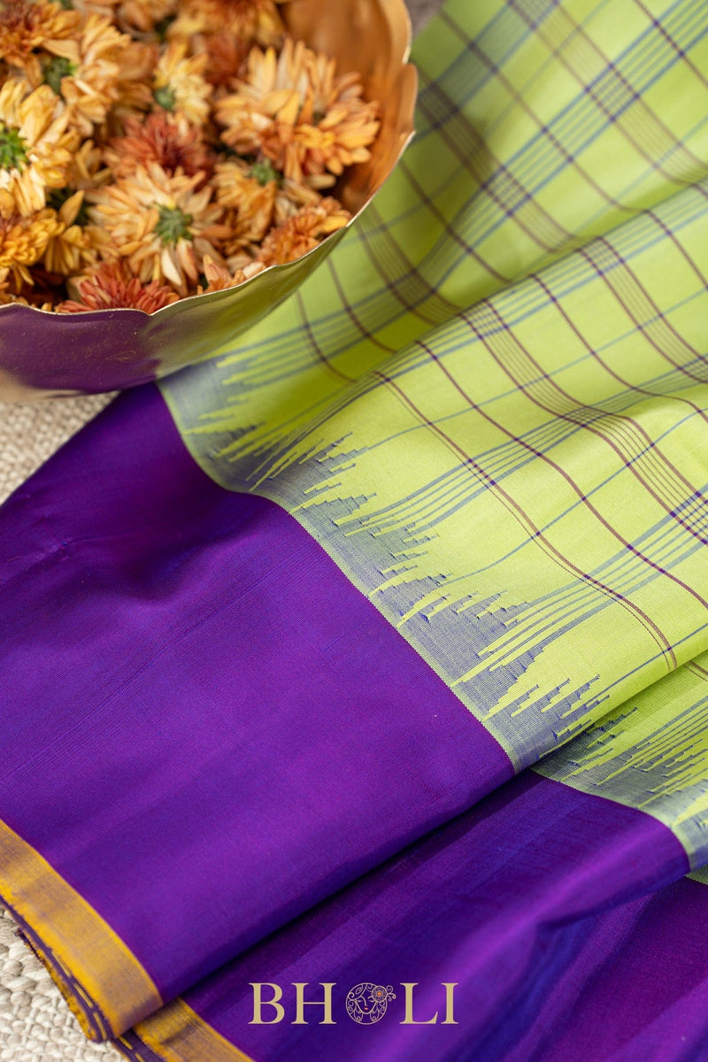green and purple handwoven silk by silk kuttu gadwal
