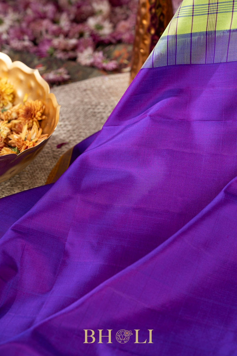 green and purple handwoven silk by silk kuttu gadwal