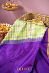 green and purple handwoven silk by silk kuttu gadwal