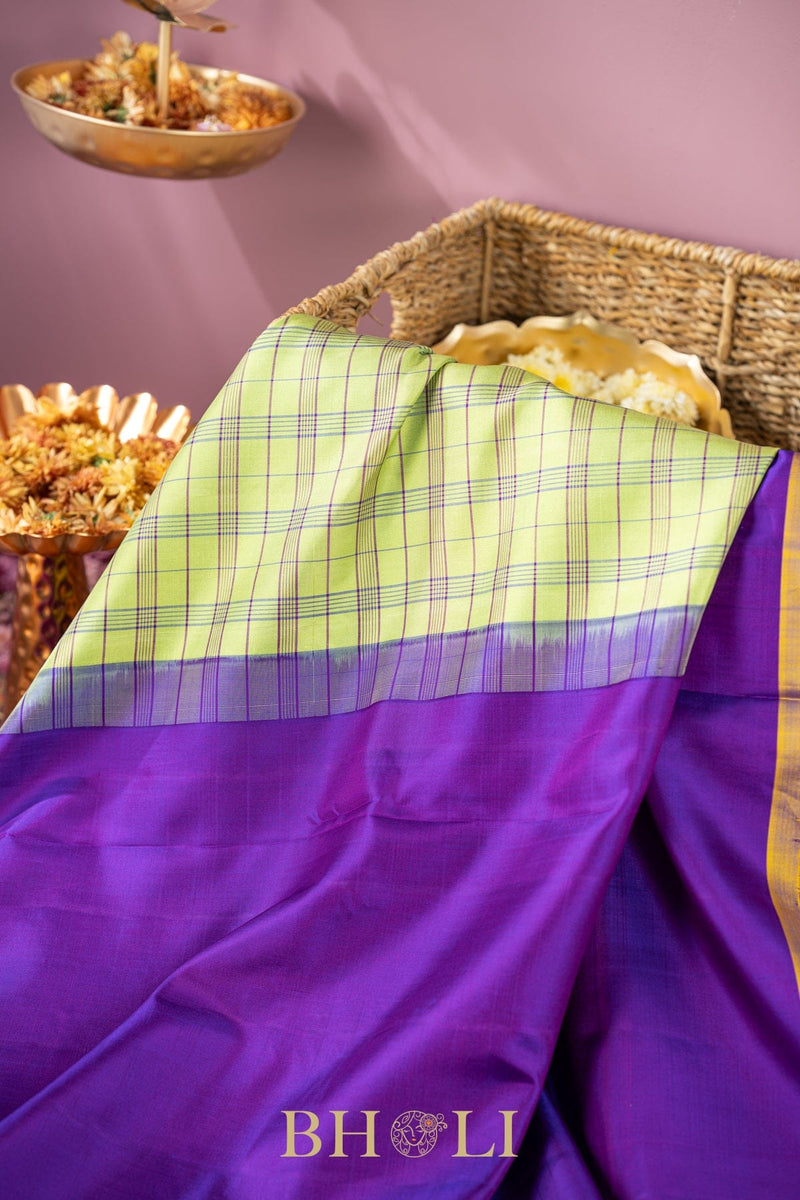 green and purple handwoven silk by silk kuttu gadwal