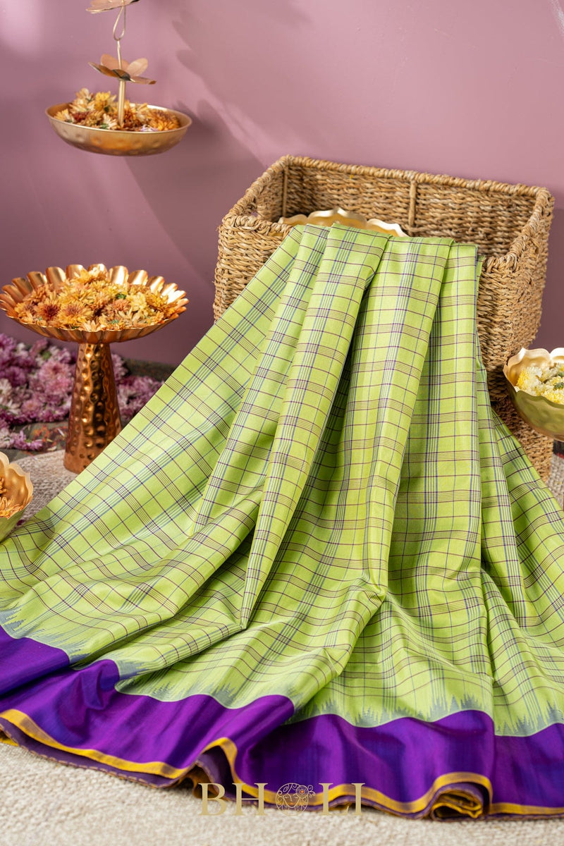green and purple handwoven silk by silk kuttu gadwal